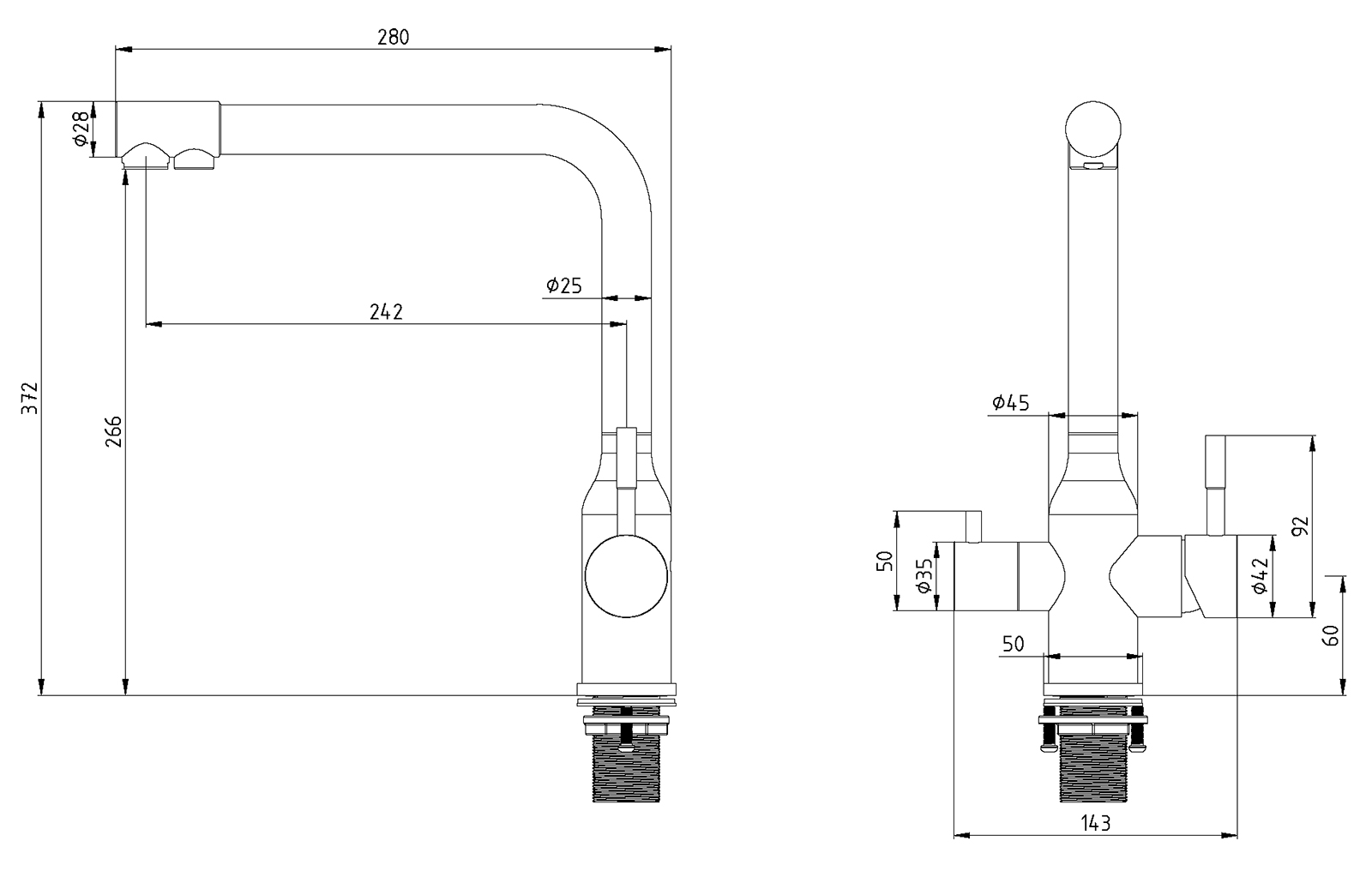 Размеры смесителя для кухни SATO IK002501