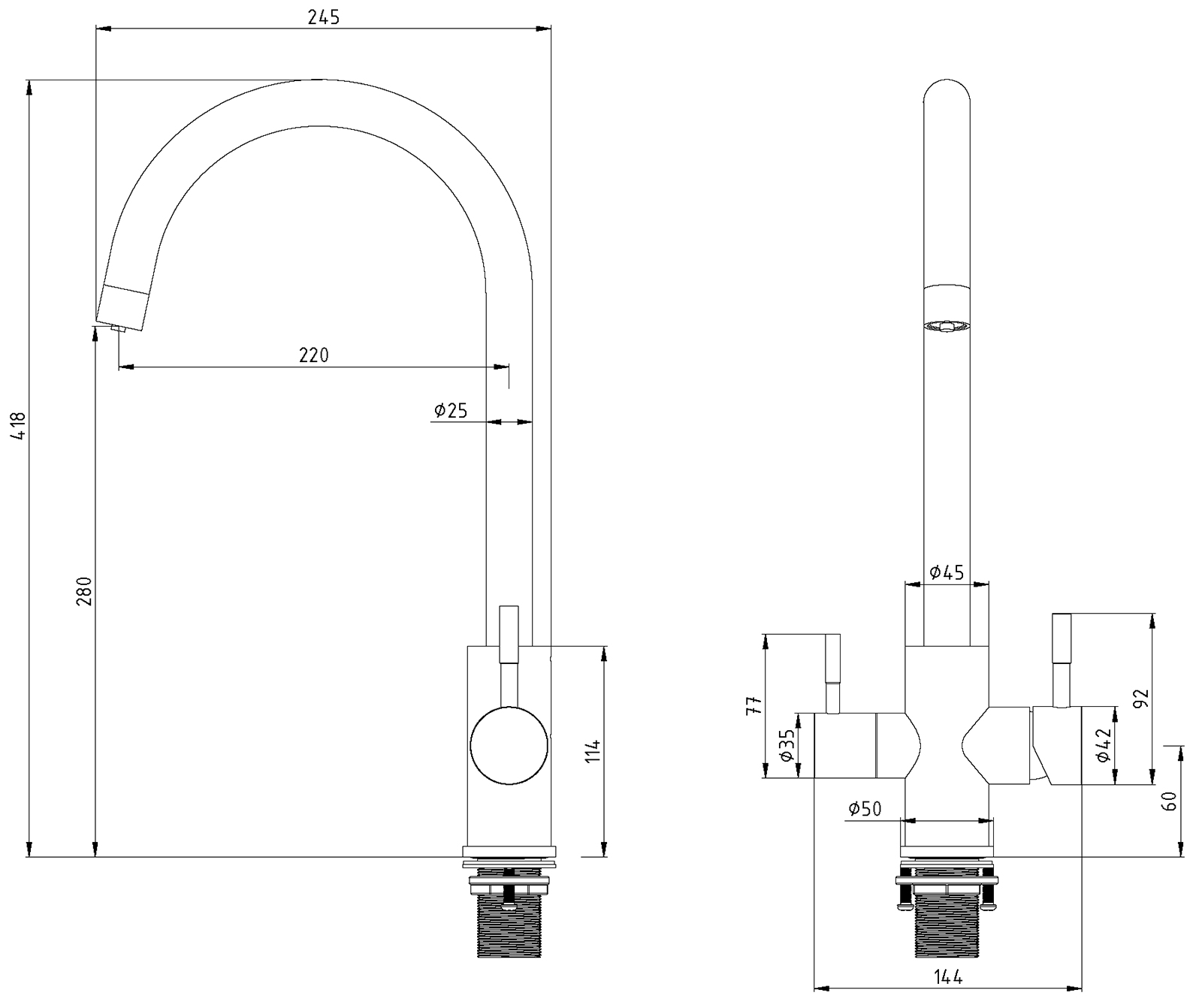 Размеры смесителя для кухни SATO IK002510