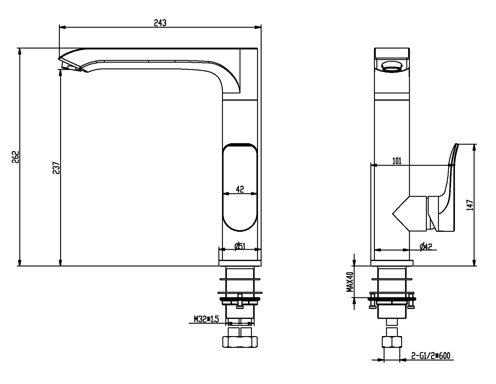 Размеры смесителя для кухни SATO IK003006