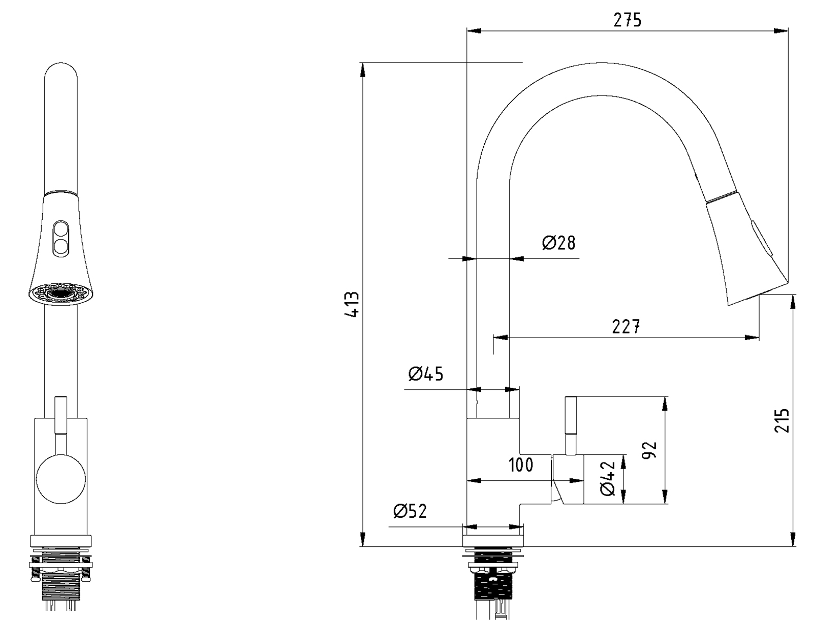 Размеры смесителя для кухни SATO IK003052