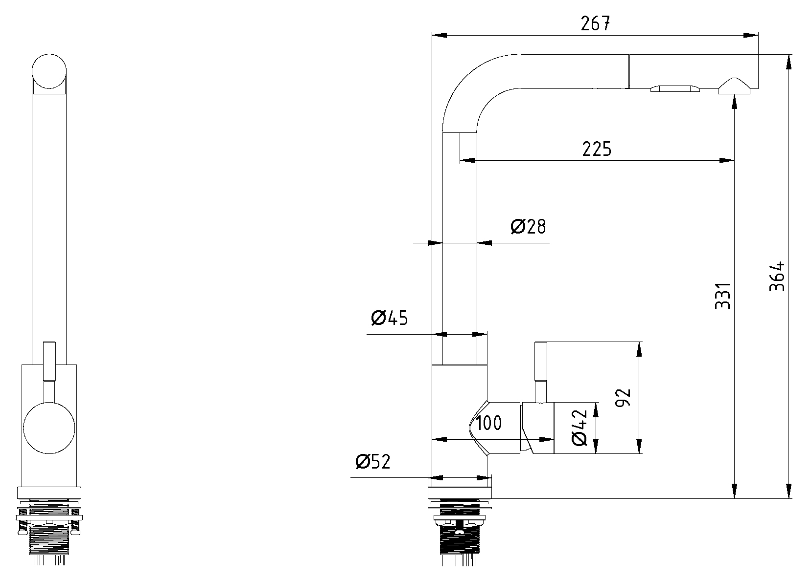 Размеры смесителя для кухни SATO IK003059